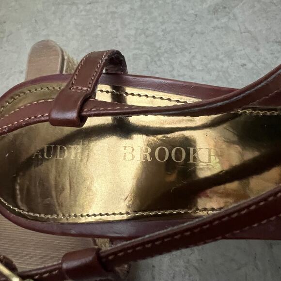 Audrey Brooke 9.5 Shakes Brown Gold Weave Espadrille Platform Wedge Sandals - Picture 9 of 10